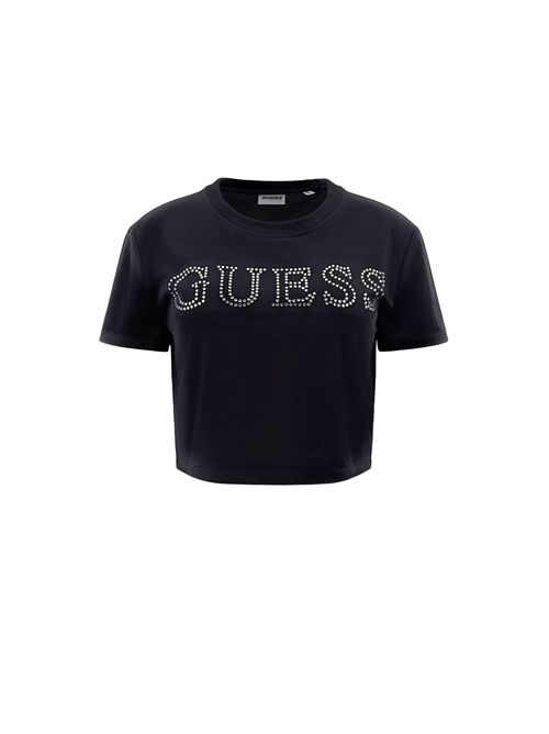 GUESS Cropped Velvet T-Shirt GUESS | V3BI01K0232JBLK