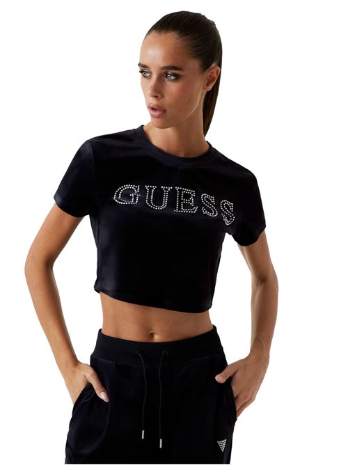 GUESS Cropped Velvet T-Shirt GUESS | V3BI01K0232JBLK